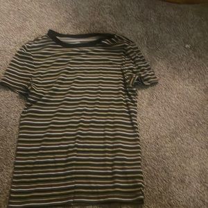 Striped green, yellow, red , white, black T-shirt, No Boundaries, Medium